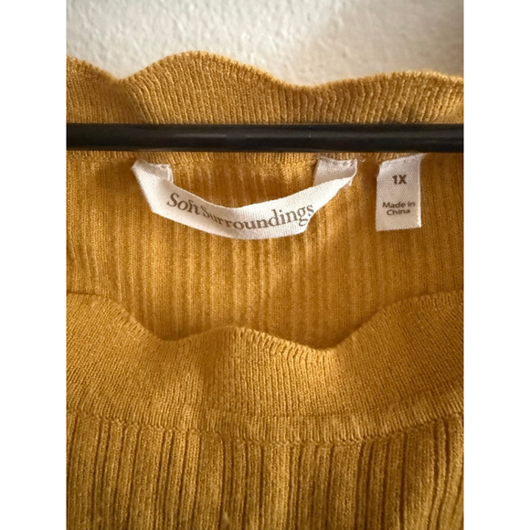 Women's Soft Surroundings Plus Ribbed Crew Neck Sweater Mustard Yellow 1X - Picture 2 of 3